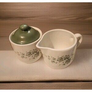 Callaway Creamer Sugar Bowl Green Lid JA Imports Vtg 1995 Ivy Corelle Coordinate